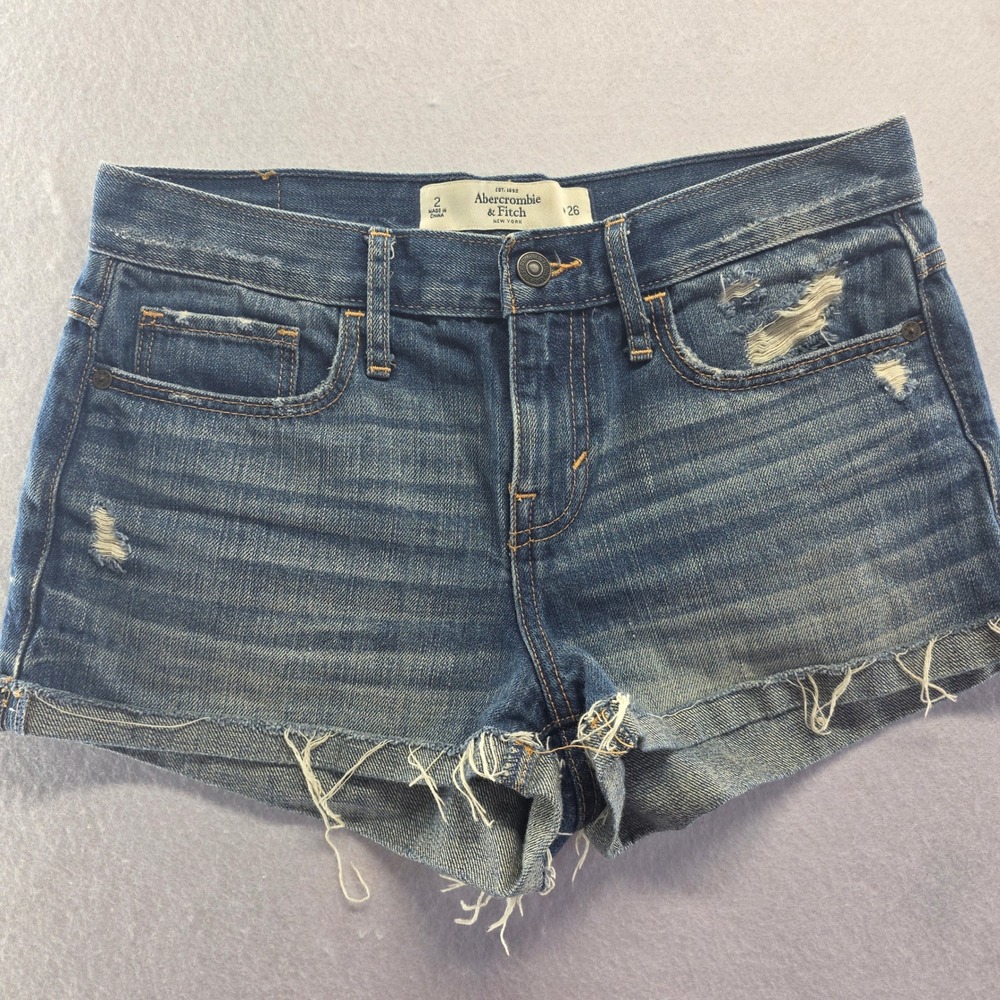 Abercrombie Fitch Denim Shorts Distressed Frayed Cuffed 2 / 26" booty